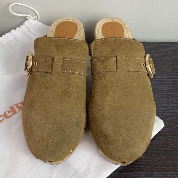 See by Chloé Vivienne Clog Mule in Khaki Suede EU 38 - Picture 1 of 10